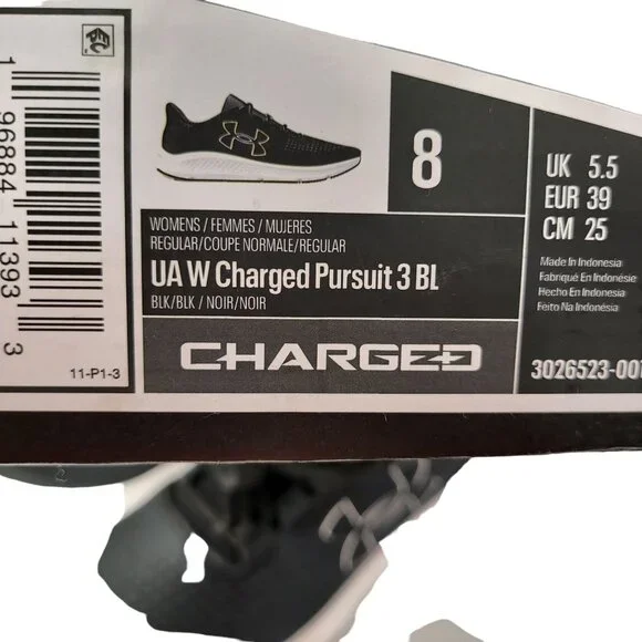 Under Armour Charged Pursuit 3 Women's Running Shoes Size 8 Black/White - Picture 11 of 12
